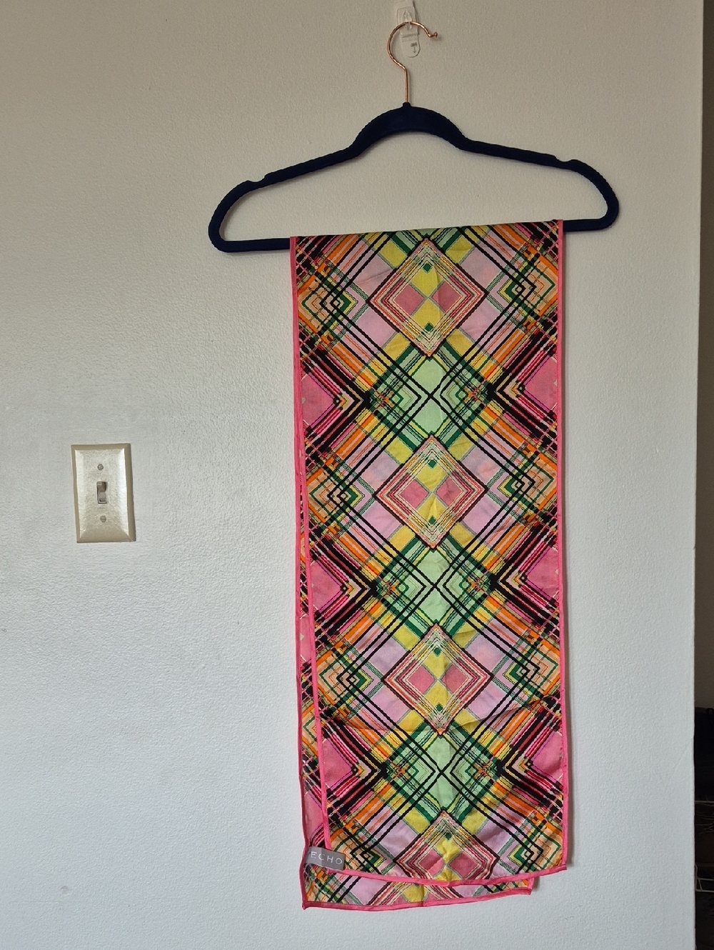 Echo 100% Silk Geometric Design Oblong Scarf 12"x60"